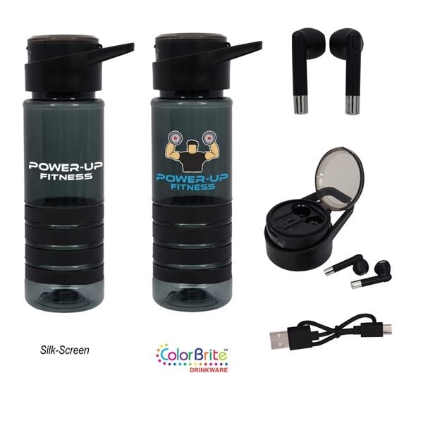 24 Oz. Tritan Banded Gripper Bottle With Wireless Earbuds