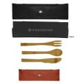 3 Piece Bamboo Utensil Set In Leatherette Pouch
