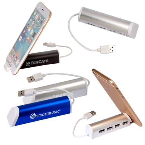 Aluminum 4-Port USB Hub with Phone Stand
