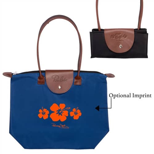 Folding Tote with Leather Flap Closure