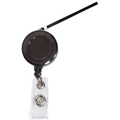 Round retractable badge holder with lanyard