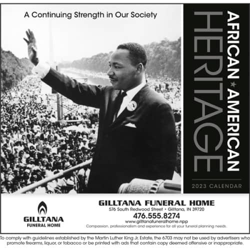 African-American Heritage - Dr. M Luther King, Jr Calendar
