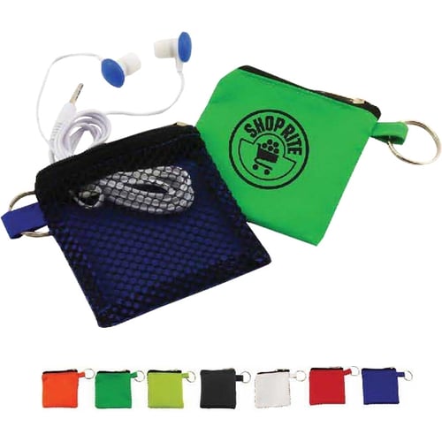 Keyhain pouch with button style earbuds