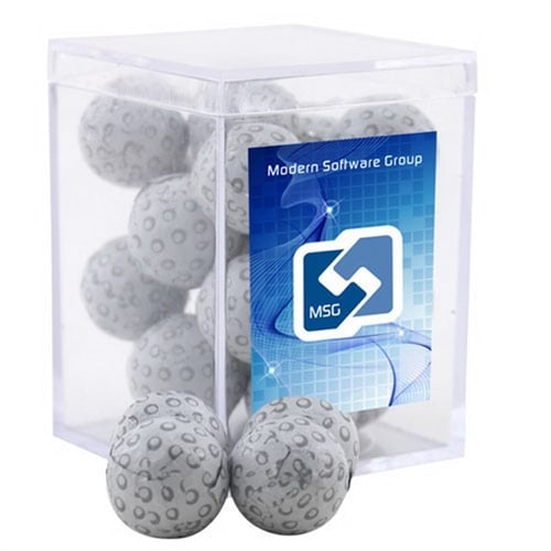 Chocolate Golf Balls in a Clear Acrylic Square Box