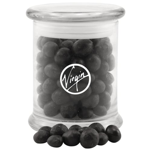 Chocolate Espresso Beans in a Large Round Glass Jar with Lid
