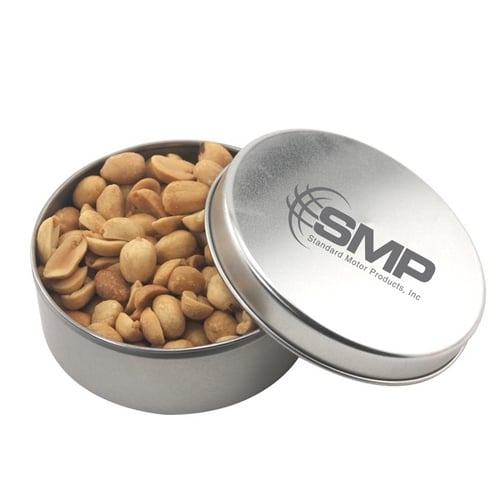 Large Round Metal Tin with Lid and Peanuts
