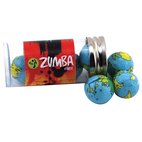 Chocolate Globes in a 3 " Plastic Tube with Metal Cap