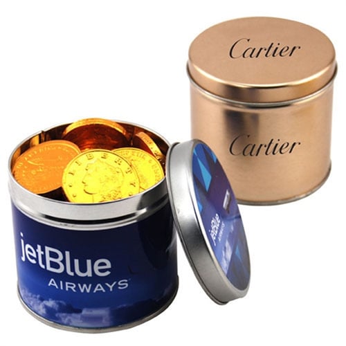 Chocolate Coins in 3.5" Round Metal Tin with Lid
