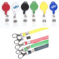 Round retractable badge holder with lanyard