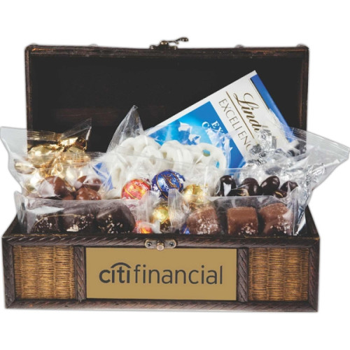 Wooden Executive Treasure Chest w Assorted Candy & Chocolate