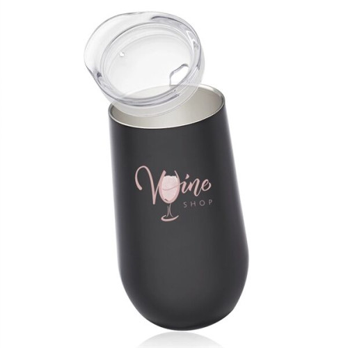 9 oz. Stemless Flute Wine Glass with Lid