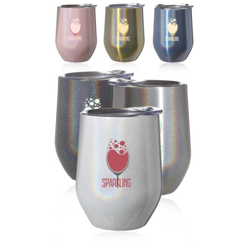 11 oz. Vacuum Iridescent Stemless Wine Glasses with Lid