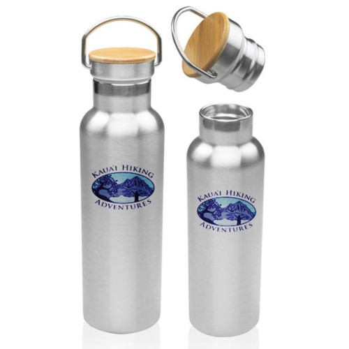 Luau 20 oz. Wood Top Stainless Steel Water Bottle