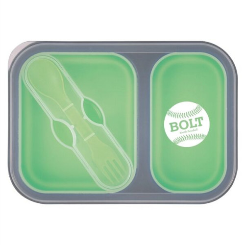 Collapsible 2-Section Food Container And Dual Utensil Wit...