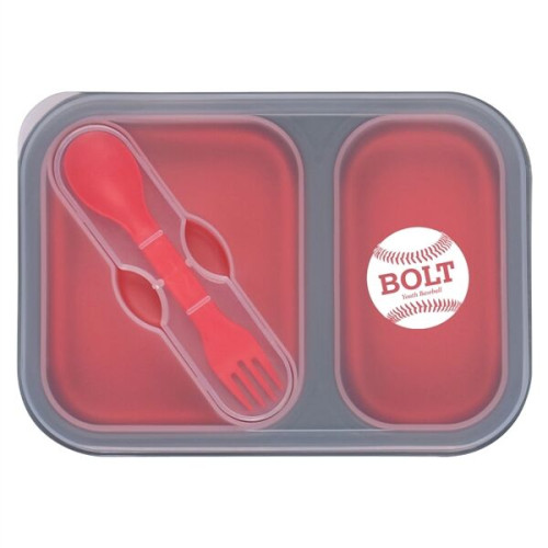 Collapsible 2-Section Food Container And Dual Utensil Wit...