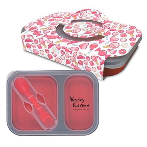 Collapsible 2-Section Food Container And Dual Utensil Wit...