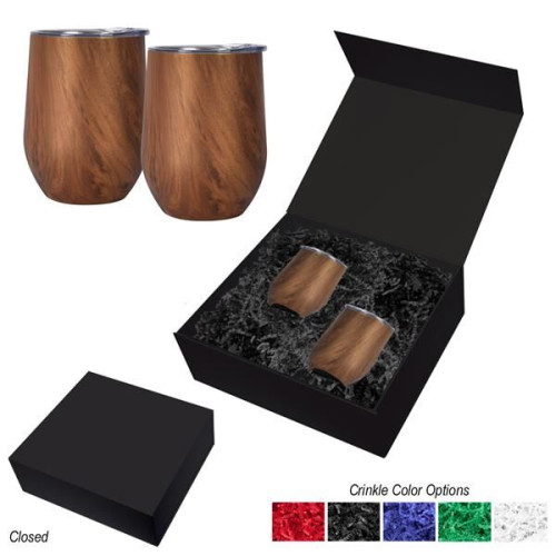 12 Oz. Woodgrain Alexander Stemless Wine Cup Gift Set