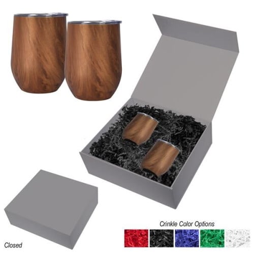 12 Oz. Woodgrain Alexander Stemless Wine Cup Gift Set