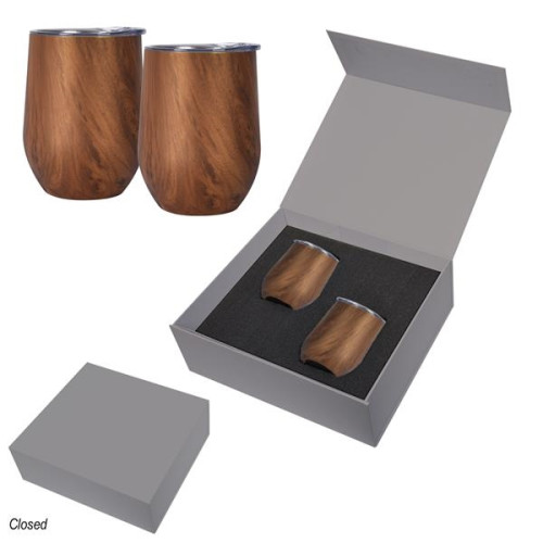 12 Oz. Woodgrain Alexander Stemless Wine Cup Gift Set