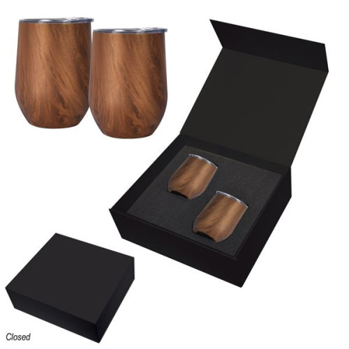 12 Oz. Woodgrain Alexander Stemless Wine Cup Gift Set