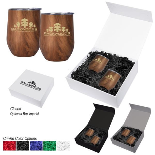 12 Oz. Woodgrain Alexander Stemless Wine Cup Gift Set