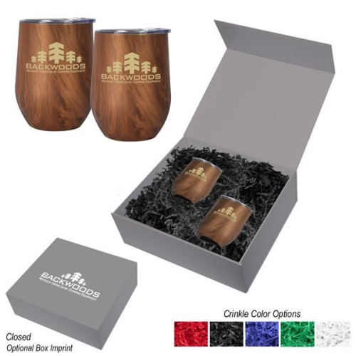 12 Oz. Woodgrain Alexander Stemless Wine Cup Gift Set