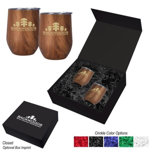 12 Oz. Woodgrain Alexander Stemless Wine Cup Gift Set