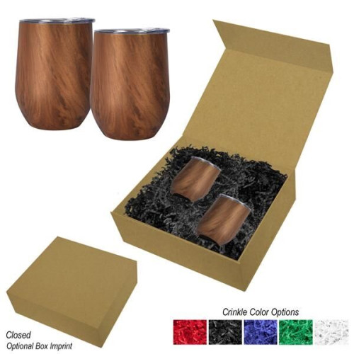 12 Oz. Woodgrain Alexander Stemless Wine Cup Gift Set