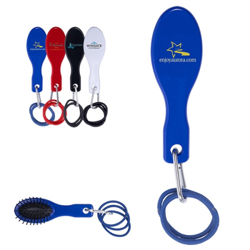 Hair Brush with Rubber Band and Carabiner