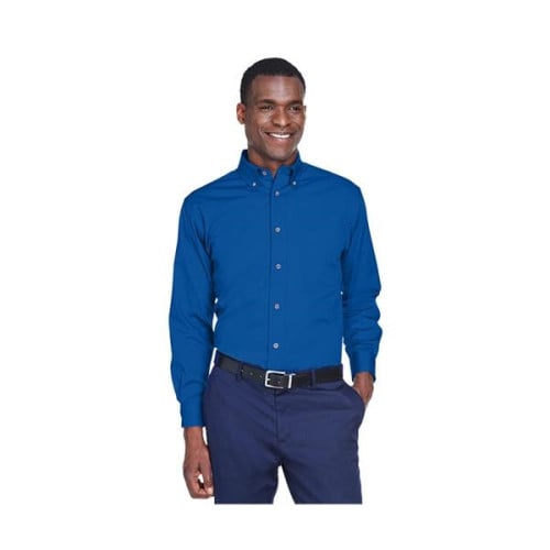 Harriton® Men's Easy Blend Short-Sleeve Twill Shirt with ...