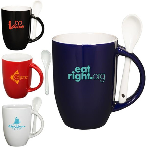 12 oz. Dapper Ceramic Mug With Spoon.